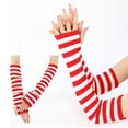 thumbnail image 2 of Soft Acrylic Striped Arm Warmers Oversleeve Half Finger Gloves For Winter Cycling Office Use, 2 of 8