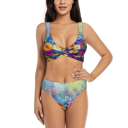 Rocae Spring Flower Seasonal for Bikini Set for Women Two Piece Sexy High Swimsuits Split Crossover Bikini Small