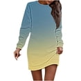 thumbnail image 4 of Ovafbau Women Fall Long Sleeve Prited Midi Dress Women's Print Crewneck Long Sleeve Dress Fall Dresses, 4 of 5