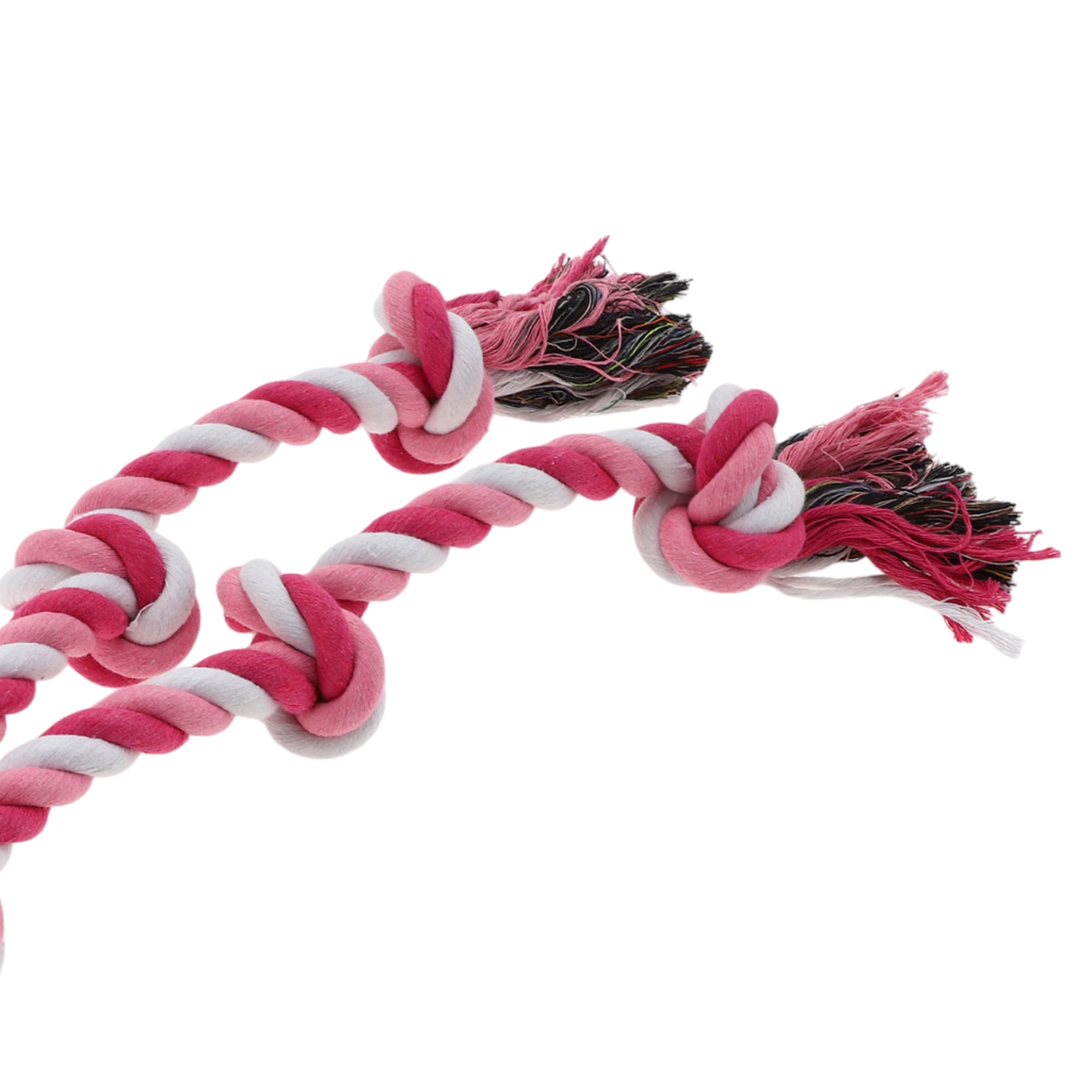 Knots Shape Dog Chew Rope Durable Braided Cotton Teeth Cleaning Rope for Cats Dogs Rose Red White