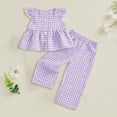 thumbnail image 2 of mgoYE Toddler Baby Girl Summer Clothes Flutter Sleeve Tee Plaid Pant Cute Casual Playwear Set 12 18 Month 2 3 4 5 T Size 2-3 Years, 2 of 4