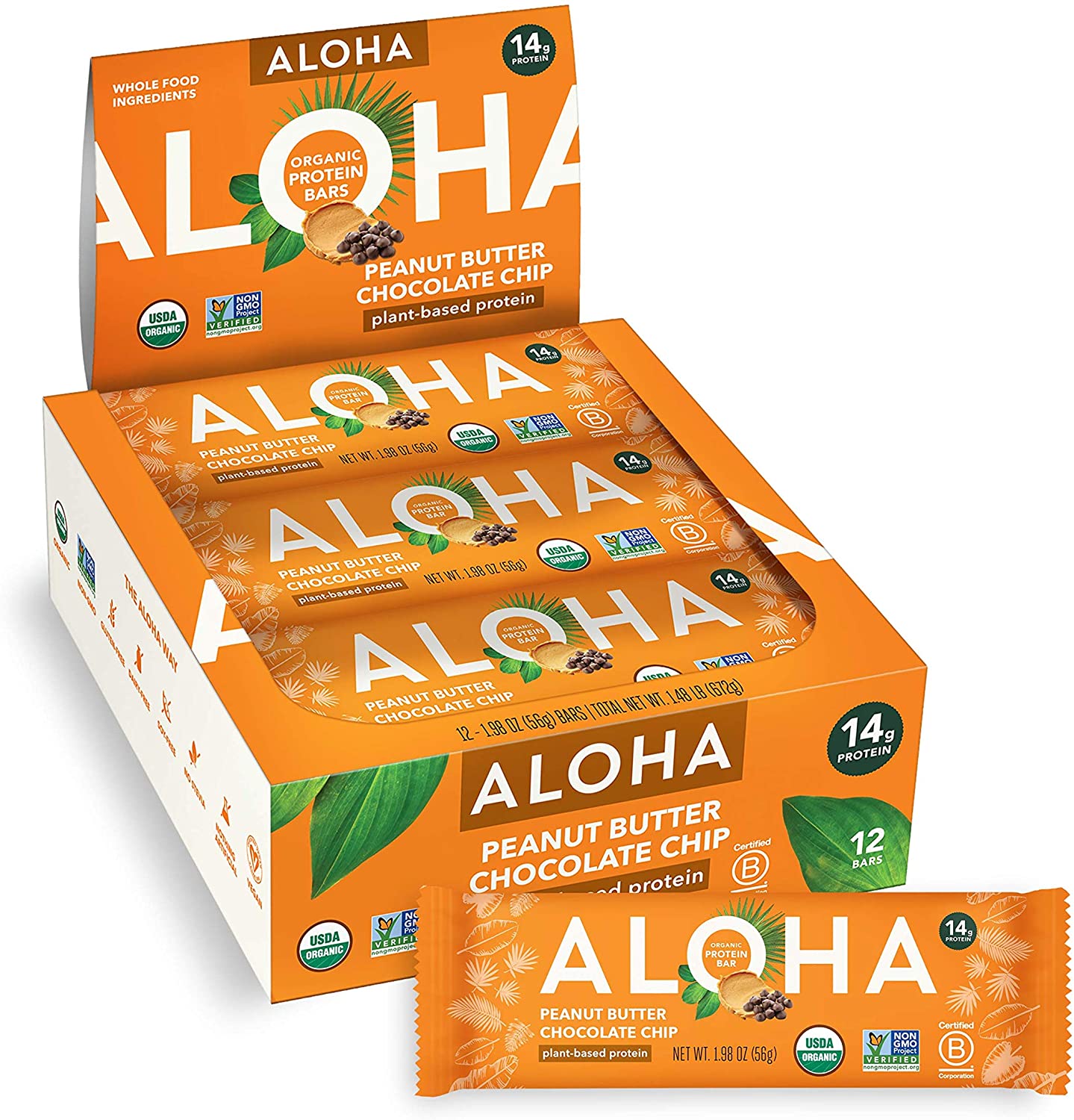 ALOHA Organic Plant Based Protein Bars Peanut Butter Chocolate Chip