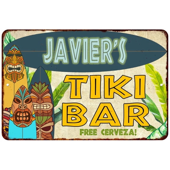 Javier's TIKI BAR Island Sign Metal Wall Decor 8 x 12 High Gloss Metal 208120058240