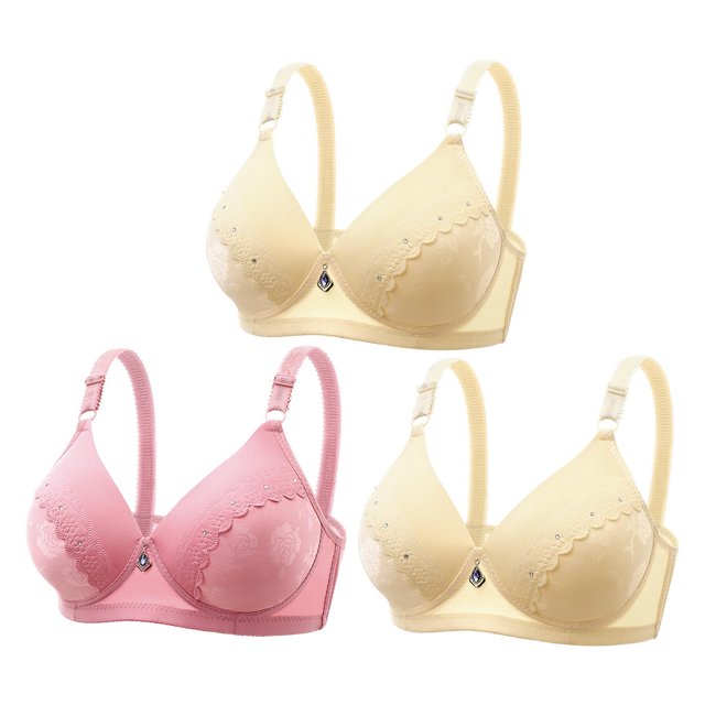 3 PCS Womens Wireless Push-Up Bras Seniors No Underwire Full Coverage Bralettes Support Ladies Underwear Bras Multicolor, 40/90BC