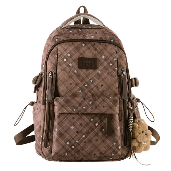 Nylon Pendant Backpack 17.32" Large Capacity Multi-pocket for Travel Commute (Brown)