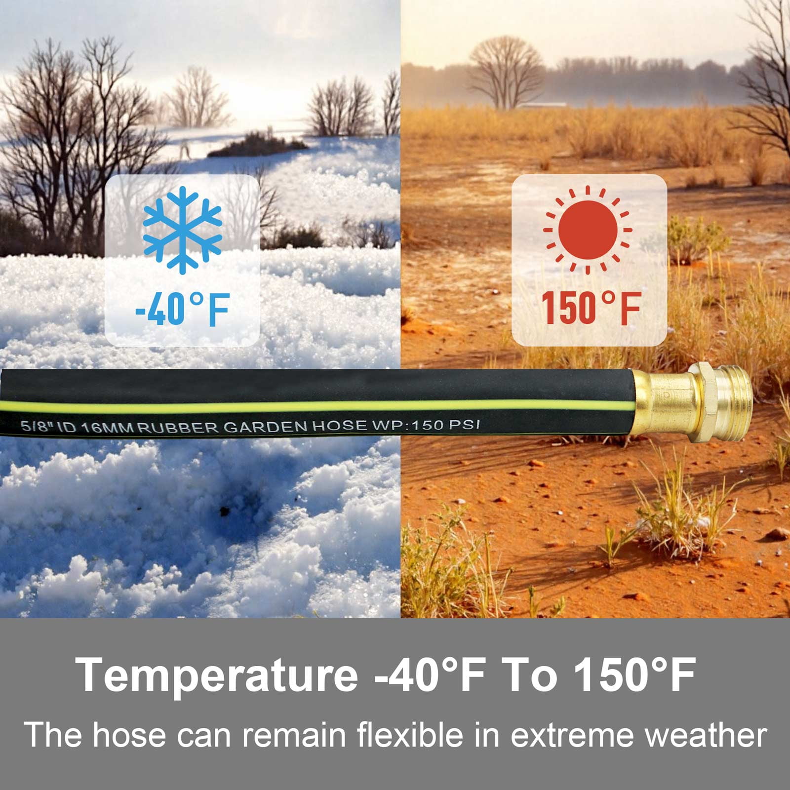 100ft 5/8" Flexible Outdoor Garden Hose with Brass Connector,Anti-freezing, Anti-rust, and Anti-kink Hybrid Rubber Hose Lightweight