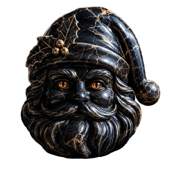 Black and Gold Christmas Santa Claus Statue with Crackle Glaze Finish, Resin Holiday Figurine Desktop Ornament for Home Shelf, Xmas Party Centerpiece Gift Decoration