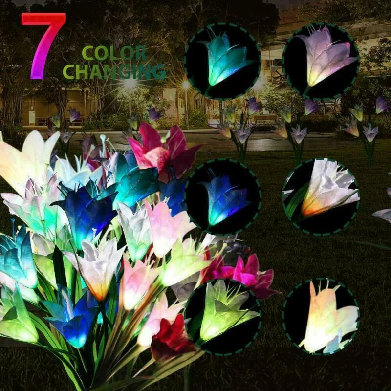 PURELY- 2 Pack Solar Power Lily Flower Led Lights Garden Stake Lamp Yard Outdoor Decor