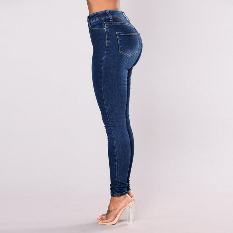 KIHOUT Clearance Women Solid High Waisted Stretch Slim Jeans Casual Pencil  Pants 