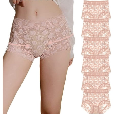 

Women s French Ice Silk Lace Belly Panties High Waisted Ladies Briefs Sexy Underwear for Women 6-Pack