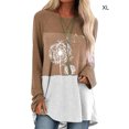 thumbnail image 2 of Sonducket Suéter suelto de manga larga para mujer, camiseta, manga suelta, cuello redondo, estampado informal, sudadera para niña Prendas para la parte del cuerpo Caqui XL, 2 of 4