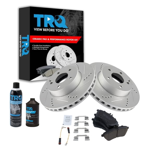 TRQ Front Performance & Brake Rotor & Ceramic Pad Kit w/Chemicals BKA15458 Fits select: 2013-2015 MERCEDES-BENZ C