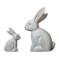 thumbnail image 2 of Estatua de conejo de madera de 2 piezas, escultura de conejo, artesanía, figura de animal coleccionable, adorno de mesa para estante, balcón, patio,, 2 of 9
