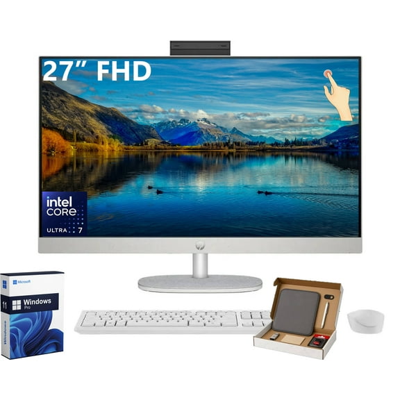 HP All-in-One Touchscreen Desktop Computer - 27" FHD IPS LED Touch Display, Intel Core Ultra 7-155U, 64GB DDR5 RAM, 1TB SSD, Windows 11 Pro, Adjustable Height, WiFi 6, Shell White