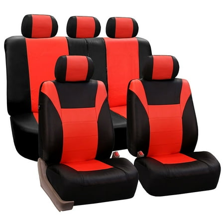 FH Group Tangerine and Black Racing Faux Leather Airbag Compatible and Split Bench Car Seat Covers, Full