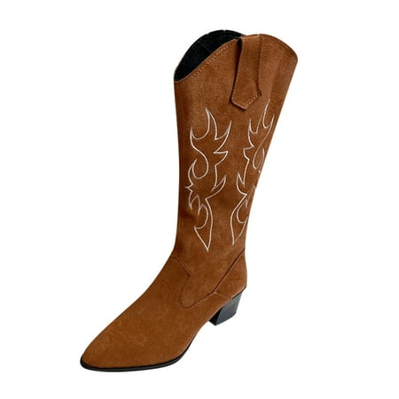 

iOPQO Women s Mid-Calf Boots Boots High Retro Zipper Women s Fashion Breathable Short Heels Shoes Women s Boots Shoes Embroidered Pointed Brown 39