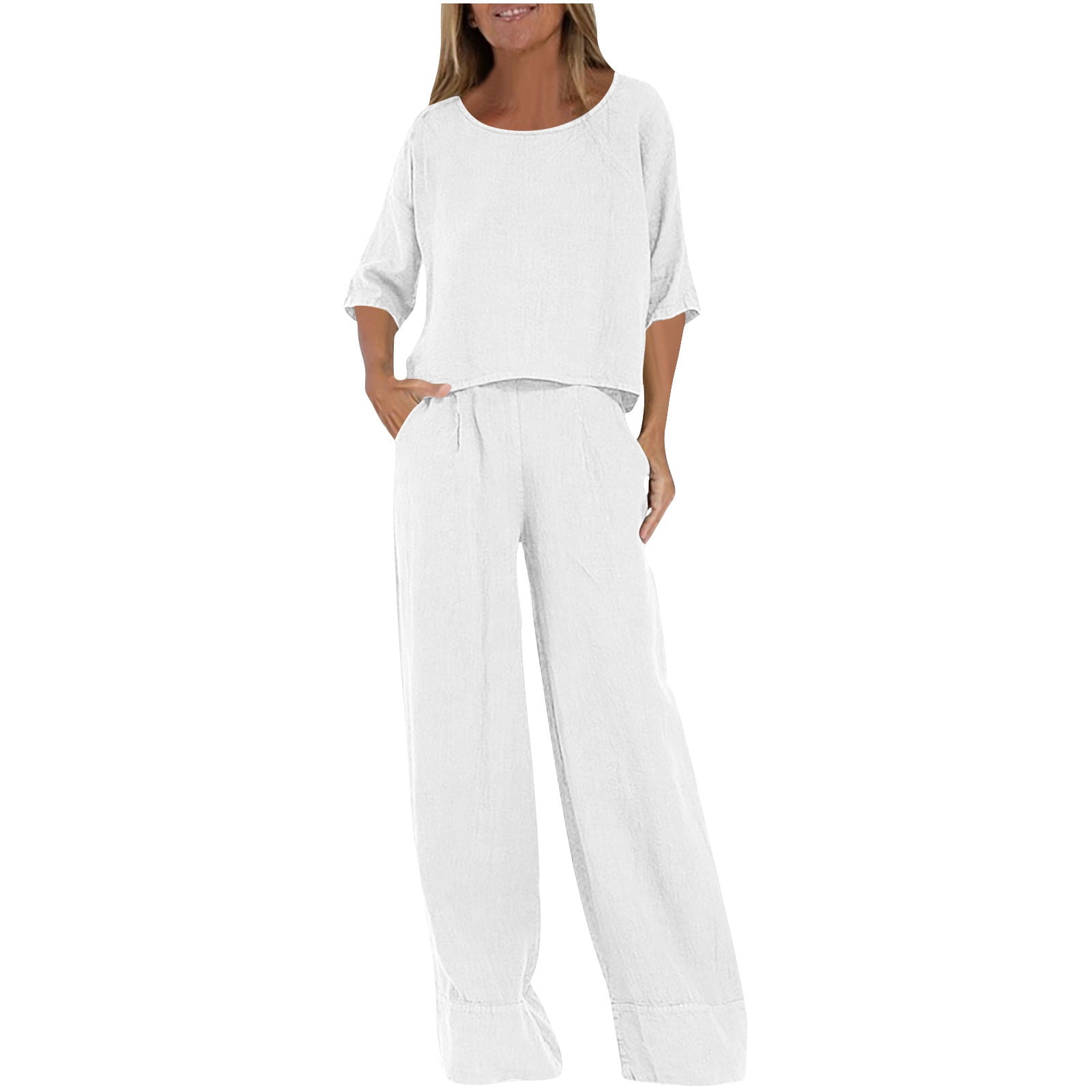 UPPADA Womens Two Piece Sweatshirts Set 2 Piece Long Sleeve Zip Up Tops Casual Loose Pant Outfits Set Ladies 2 Piece Pants Sets Casual Spring Lounge Set White,XXL