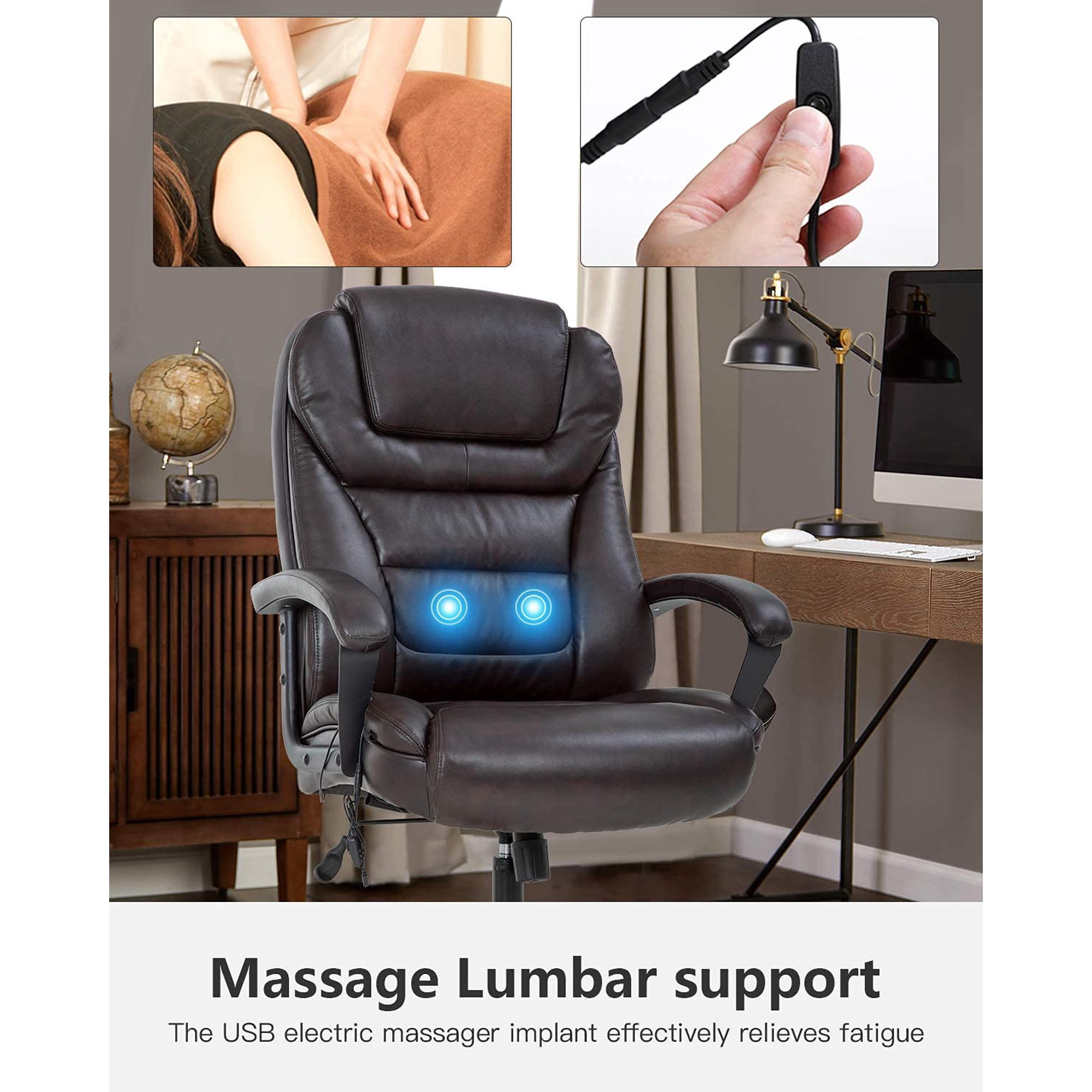 Big and Tall Executive Chair 500 Lbs Capacity PU Leather Boss Office Desk Chair Heavy Duty High Back Computer Chair Thick Sponge Office Chair with 360° Quiet Swivel Wheels, Brown