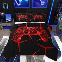 Homewish Red Gamer 3 Pieces Queen Comforter Set for Teens Boys Girls,Video Game Ultra Soft Bedding Sets,Abstract Geometric Bedding Comforter Set Breathable,Breathable Home Decor,Reversible