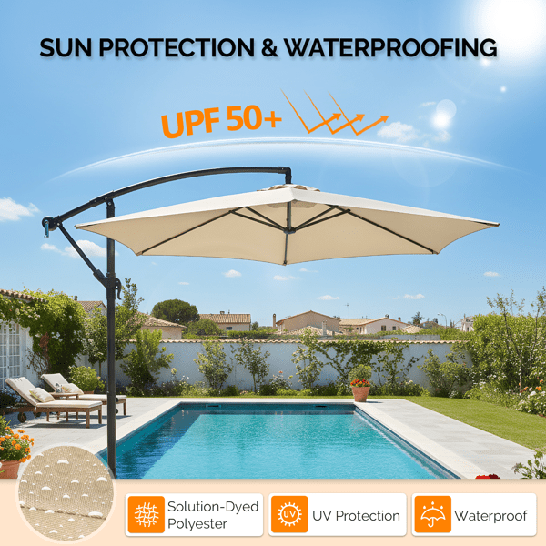 Alvantor 10FT Offset Patio Umbrella Cantilever Banana Umbrella with Crank Tilt Cross Base Khaki