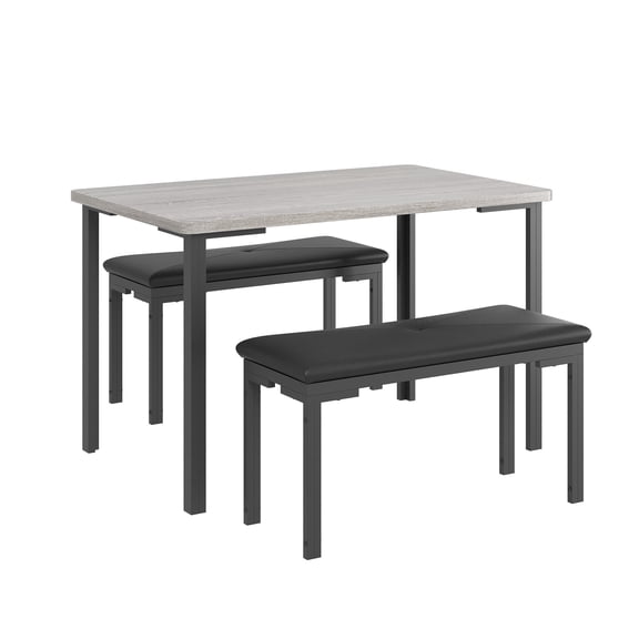 3-Piece Dining Table Set, 43.3'' Kitchen Table with 2 Upholstered Dining Benches, Small Kitchen Table Set for 4, Space-Saving Dinette for Dining Room, Apartment, Small Space - Gray