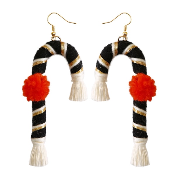 Pendientes Tejidos De Navidad Con Forma De Muleta, Pendientes Bohemios Tejidos Con Borlas, Pendientes Colgantes Trenzados Hechos A Mano Para Mujeres Y Niñas Advancent AP007544-03