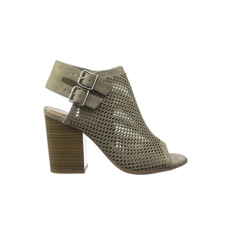 Nine West Peep Toe Shoes Stage by Soda, Block Heel Peep Toe Open Back Ankle Booties w Perforated Cuts, Women Shoes ()