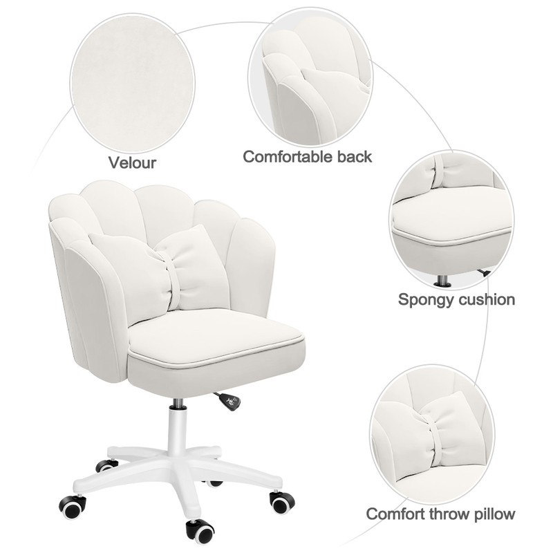 Height Adjustable Office Computer Desk Chairs,Modern Fabric Home Butterfly Chairs,Cute Petal Makeup Chairs for Girls and Women，White