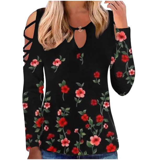 Camiseta de manga larga suelta con cuello redondo y estampado informal a la moda para mujer Fridja bvmnju269