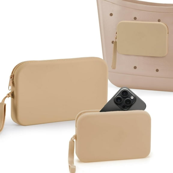 2 Pcs Silicone Phone Holder Compatible with Bogg Bag Accessories - Women Beach Tote Bag Insert Pouches for Access Lip Gloss Cash Keys Easily, Khaki
