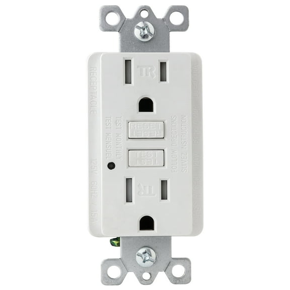Diodesy- E542 GFCI Duplex Tamper-Resistant Receptacle Outlet with Matching Decor Wall Plate, Self-Test, LED Indicator Light, Ground Fault Circuit Interrupter, 15Amp, 120V, White Color, ETL Listed