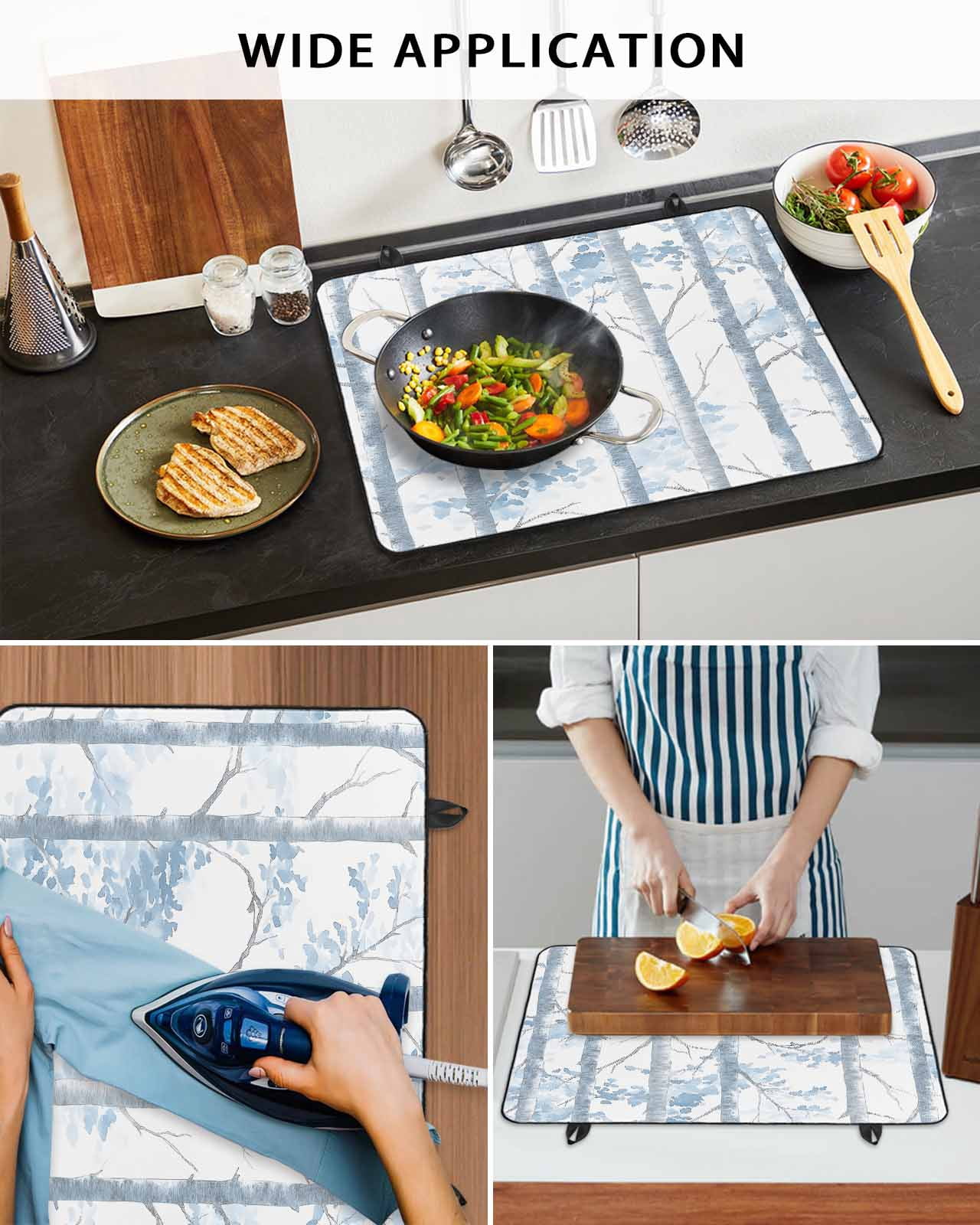 nqOlkjepod Large Induction Cooktop Protector Mat 28.5"x20.5", Blue Leaf Branches Stove Top Covers for Electric Stove, Vintage Tree Watercolor Stove Burner Cover Mats, Glass Top Stove Cover