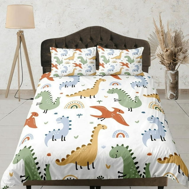 Dinosaurios lindo juego de funda nórdica colorido cubrecama, niños completo juego de cama con