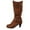Brown, variant on Womens Middle Mid Calf Boots Casual Boots High Knee Round Head Buckle Strap Boots for Women