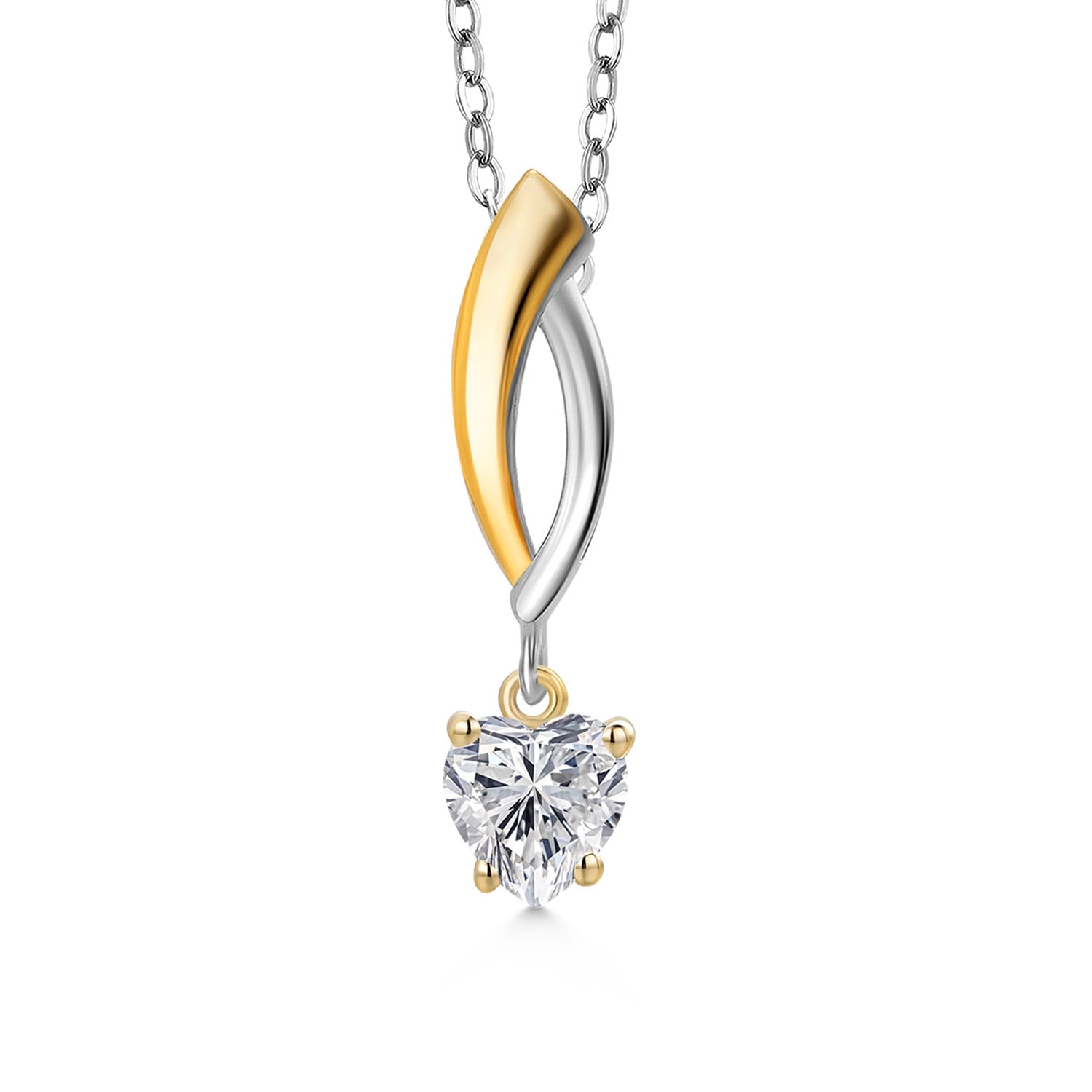 Gem Stone King 925 Silver and 10K Yellow Gold Lab Grown Diamond Pendant Necklace for Women | 0.44 Cttw | Gemstone April Birthstone | Heart Shape 5MM | With 18 inch Silver Chain