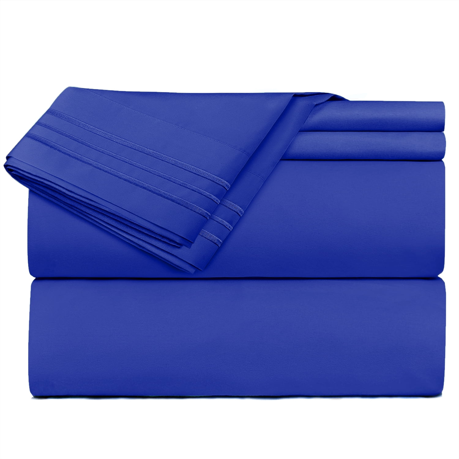 Clara Clark Premier 1800 Microfiber Collection 3-Line Bed Sheet Set, Twin XL Size, Royal Blue