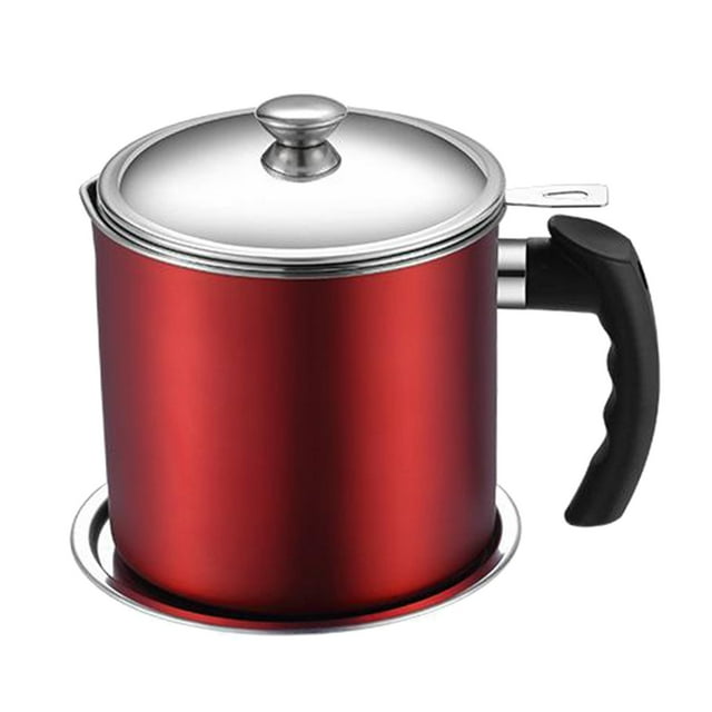 Abbracc Bacon Container Small Oil Pot Stainless Steel Oil Storage Pot Can Red