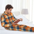 thumbnail image 5 of KLL Warm Orange Plaid Sleepwear Mens Flannel Pajamas,Long Cotton Pj Set, 5 of 7