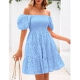 thumbnail image 4 of Vestido Prettygarden de verano para mujer, manga abullonada, con ojales, azul, 4 of 8