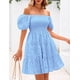 thumbnail image 4 of Vestido PRETTYGARDEN de algodón azul con hombros descubiertos para mujer, 4 of 8