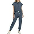 thumbnail image 2 of Axiiglly Scrubs for Women Set, V Neck 1/4 Sleeves Solid Color Nurse Uniforms with Pocket, Elastic Cuffs High Waist Workwear Pants S-2XL, 2 of 10