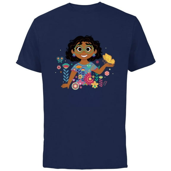 Disney Encanto Mirabel Spring Easter Butterflies and Flowers - Short Sleeve Cotton T-Shirt for Adults - Customized-Navy