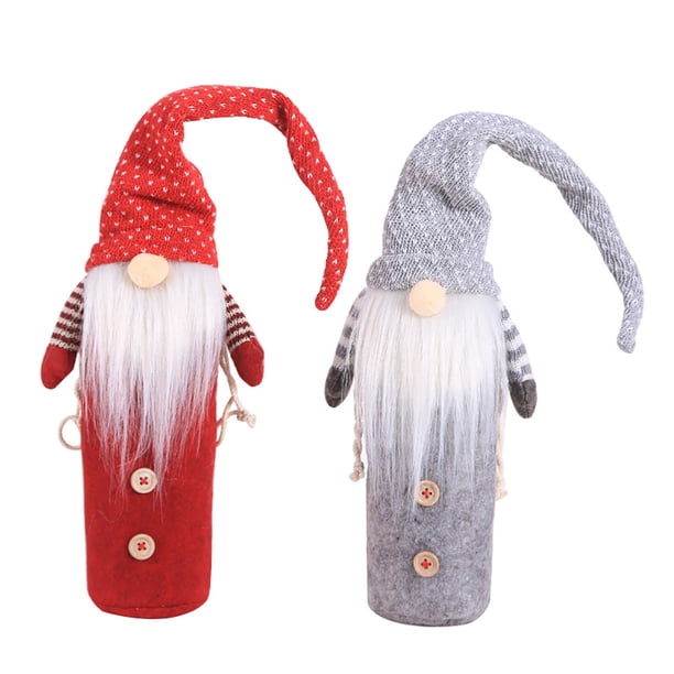2 fundas para botellas de vino navideñas, fundas para botellas de vino y champán para decorar la mesa de Navidad (Hombre del bosque gris + Hombre del bosque rojo)