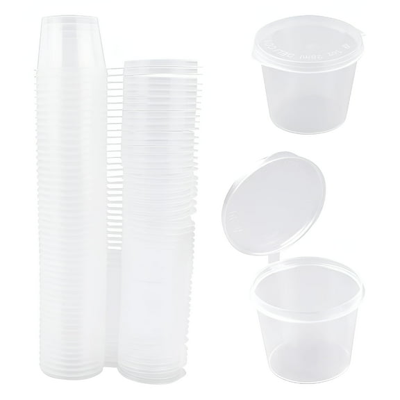 ACDANC 1oz Small Containers with Lids,25ml Small Sauce Pots Plastic Pots Reusable Jelly Pots for Sauce Dips Salads