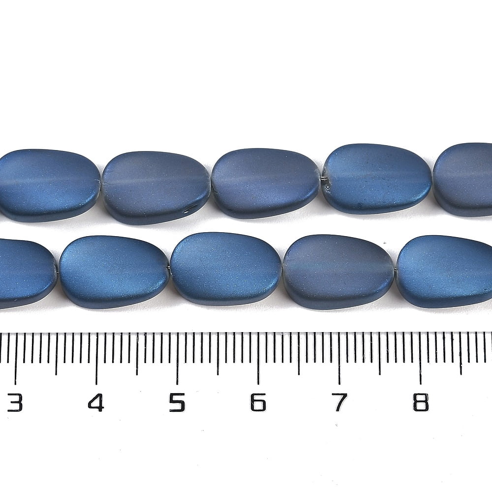 Electroplate Glass Beads Strands Frosted Oval Steel Blue 14x9x4.5mm Hole: 1mm about 50pcs/strand 27.17 inch(69cm)