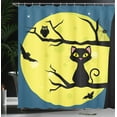 thumbnail image 4 of Ambesonne Halloween Shower Curtain, Cat and Owl on Branches, 69"Wx75"L, Petrol Blue Yellow, 4 of 5