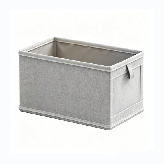 Linen Fabric Storage Basket with Side Pull Tab Foldable Frame Garment Bin for Bedroom Wardrobe Dresser Dorm Household Apparel Towel Small Accessory Organizer