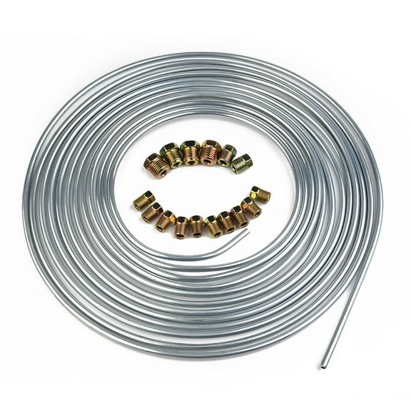25 Ft 3/16 Brake Line Kit Steel Tube Roll Silver Flexible with 16*Fittings