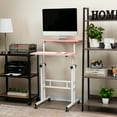 thumbnail image 3 of Mind Reader Standing Desk, Adjustable Height Laptop Workstation, Portable Rolling Desk on Wheels, Two-Tier Metal Frame, Pink, 3 of 9
