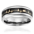 thumbnail image 2 of Mens Wedding Band in Titanium 8MM Ring with Yellow Gold-Plated Heart Beat over Carbon Fiber Inlay, 2 of 4